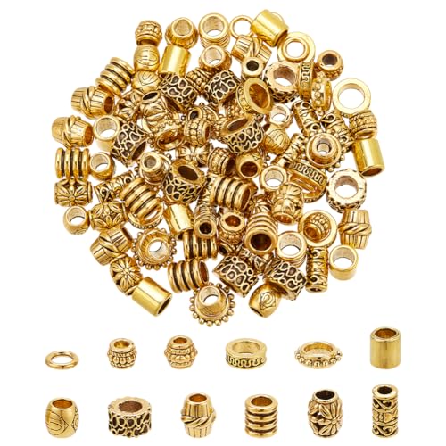 NBEADS 120 Stück Tibetan Style Haar Perlen, Gold Metallperlen mit verschiedenen Mustern und Formen, Ideal für Haar Zöpfe, Haarschmuck, Armband, Halskette und mehr NBEADS 120 Stück Tibetan Style Haar Perlen, Gold Metallperlen mit verschiedenen Mustern und Formen, Ideal für Haar Zöpfe, Haarschmuck, Armband, Halskette und mehr von nbeads