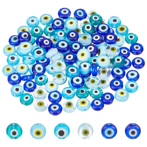 NBEADS 120 Stück handgefertigte Böser Blick-Lampwork-Perlen, 8 mm, flach, rund/Scheibe, türkisches Auge, lose Glasperlen für DIY-Armbänder, Halsketten, Schmuckherstellung, 6 Stile NBEADS 120 Stück handgefertigte Böser Blick-Lampwork-Perlen, 8 mm, flach, rund/Scheibe, türkisches Auge, lose Glasperlen für DIY-Armbänder, Halsketten, Schmuckherstellung, 6 Stile von nbeads