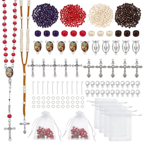 NBEADS 1240 Stück Perle Rosenkranz Halskette Making Kit, Natürliche Holzperlen Legierung Anhänger Link Klammern Offene Eisen-Sprungringe Ösenstift aus Edelstahl 304 für die Schmuckherstellung NBEADS 1240 Stück Perle Rosenkranz Halskette Making Kit, Natürliche Holzperlen Legierung Anhänger Link Klammern Offene Eisen-Sprungringe Ösenstift aus Edelstahl 304 für die Schmuckherstellung von nbeads