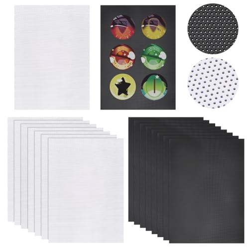 NBEADS 14 Stk. Pelzanzug Auge Kunststoff Mesh, 22x20cm Bedruckbare PVC Mesh Bögen 0.4mm Dickes Plastiknetz für Pelzkostüme Rollenspiel Bildhauerei Requisiten, Schwarz und Weiß, Loch: 0.5mm von nbeads
