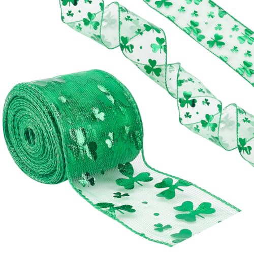 NBEADS 15 Yards Grünes Kleeblatt Band, 5cm Kleeblatt-Band Organza Dekorative Bänder Grüne Kleeblatt-Stoff-Bänder für Festival Geschenkverpackungen Party Dekoration DIY NBEADS 15 Yards Grünes Kleeblatt Band, 5cm Kleeblatt-Band Organza Dekorative Bänder Grüne Kleeblatt-Stoff-Bänder für Festival Geschenkverpackungen Party Dekoration DIY von nbeads