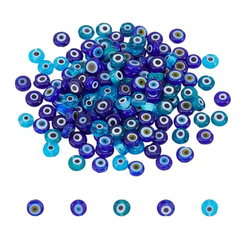 NBEADS 150 Stk. 5 Farben Böses Auge Lampwork Perlen, 6mm Flach Rund Türkisches Auge Perlen Lose Glasperlen Abstandshalter für DIY Armbänder Halskette Schmuck Machen von nbeads