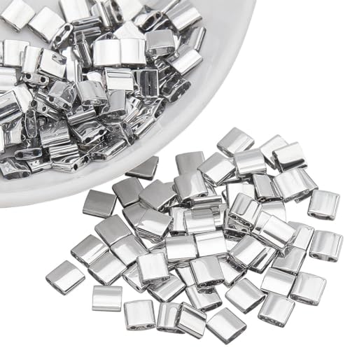 NBEADS 150 Stück 2 Loch Tila-Perlen, 5x5mm Glas Rocailles Spacer Metallic Farbe Rechteck Mini Perlen Japanische Glasperlen Für Armband Halskette Ohrring Schmuckherstellung, Crystal Labrador Voll NBEADS 150 Stück 2 Loch Tila-Perlen, 5x5mm Glas Rocailles Spacer Metallic Farbe Rechteck Mini Perlen Japanische Glasperlen Für Armband Halskette Ohrring Schmuckherstellung, Crystal Labrador Voll von nbeads