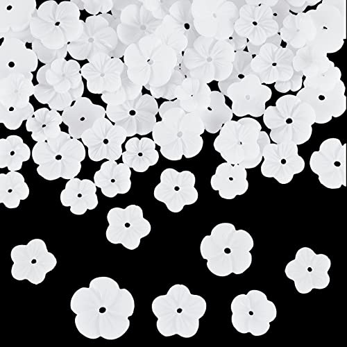 NBEADS 150 Stück blickdichte Kunstharz-Blumenperlen, 3 Größen, weiße Blumen-Harz-Perlenkappen, 5-Blütenblatt-Blumen-Endkappen für DIY-Halsketten, Ohrringe, Schmuckherstellung von nbeads