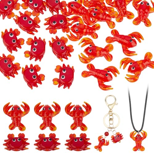 NBEADS 16 Stück Perlen Mit Krabben, Handgefertigte Lampwork Glasperlen Mit Meerestieren Krabben, Spacer Rot Glasperlen für Schmuckherstellung Zubehör von nbeads