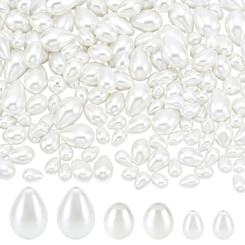 NBEADS 160 Stk. 3 Größen Glasperle Teardrop Perlen, Weiße Teardrop Form Perlen Imitation Wassertropfen Perlen für DIY Handwerk Schmuckherstellung von nbeads