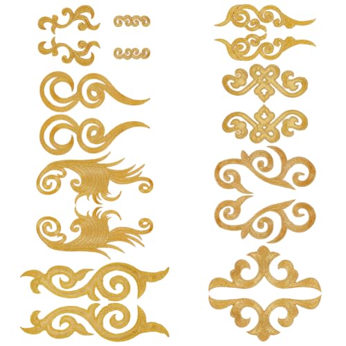 NBEADS 18 Stk. 9 Stile Gold Stickerei Spitze BLUMENNn Patches, Ethnische Stil Bügeln Auf/Nähen auf Patches Goldene Florale Spitze Appliques Nähen Craft Dekoration für Kleidungsdekoration DIY Handwerk von nbeads