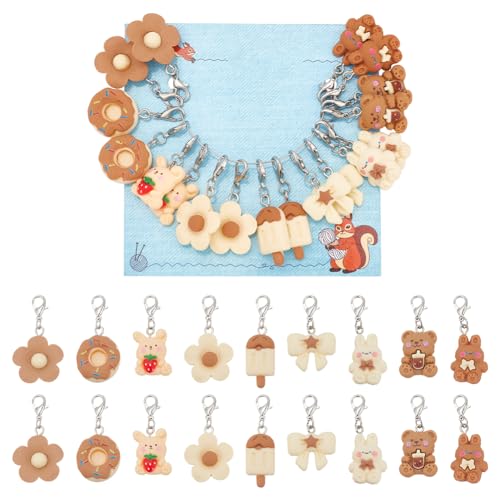 NBEADS 18 Stück Blumen/Eislutscher/Bogenknoten Maschenmarkierer, Maschenmarkierer Mit Anhänger Aus Kunstharz Abnehmbarer Karabinerverschluss Strickmarker Zum Stricken Weben Nähen Schmuckherstellung von nbeads