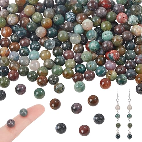 NBEADS 180 Stück 8mm Indischer Achat Perlen, Natürlicher Edelstein Runde Achat Stein Perlen für Crafts Halsketten Armbänder Schmuck machen von nbeads