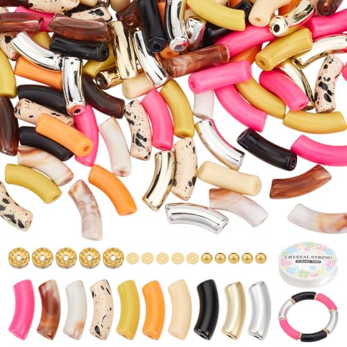 NBEADS 180 Stück Acryl Gebogene Rohr Perlen, Long Tube Nudelröhrenperlen mit Metall Spacer Perlen und 10m Crystal Thread für DIY-Armband Schmuck machen Craft Supplies NBEADS 180 Stück Acryl Gebogene Rohr Perlen, Long Tube Nudelröhrenperlen mit Metall Spacer Perlen und 10m Crystal Thread für DIY-Armband Schmuck machen Craft Supplies von nbeads