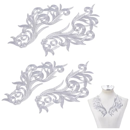NBEADS 2 Paare Gestickte Applique Aufnäher, Spiegel Spitze Floral Aufnäher Aufnäher mit gestickter Spitzenapplikation für Hochzeitskleid Dekoration Reparatur Kleidung, WeißRauch, 21.3x9cm von nbeads