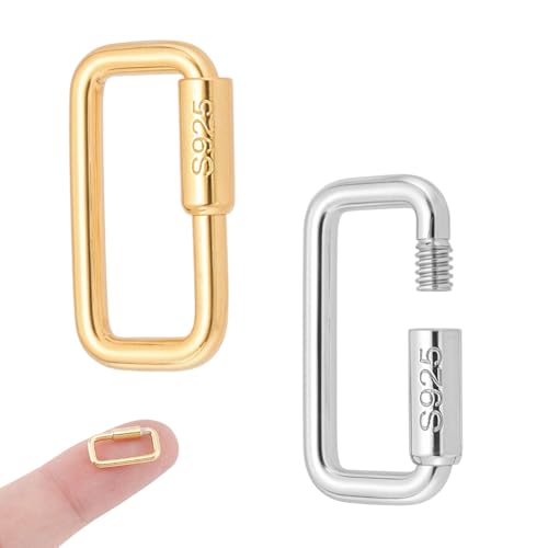 NBEADS 2 Stk. 2 Farben 925 Sterling Silber Schraube Karabiner Verschluss, Ovaler Karabinerhaken-Verschluss Twist Secure Verschluss für Schlüsselanhänger Schmuckherstellung, 13.5x7.5x1.5mm von nbeads