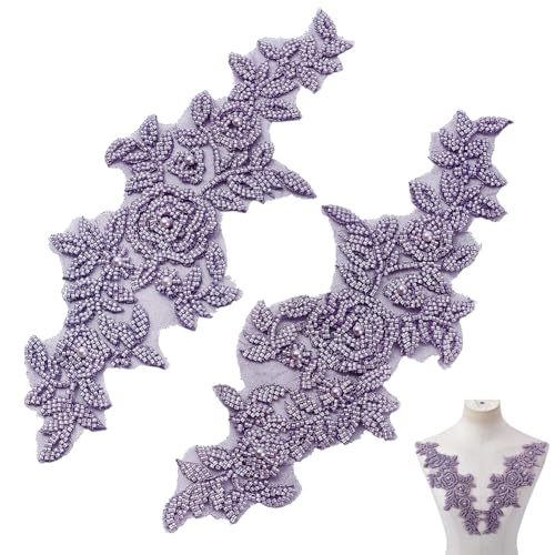 NBEADS 2 Stk. 3D Spitze Applique Patches, 32x11cm Aufnähen Stickerei BLUMENNn Patches Floral Motiv Perlen Spitze Trim Stoff Peal Appliques für Nähen Hochzeit Braut Kleid Schuhe Dekor, Medium Lila NBEADS 2 Stk. 3D Spitze Applique Patches, 32x11cm Aufnähen Stickerei BLUMENNn Patches Floral Motiv Perlen Spitze Trim Stoff Peal Appliques für Nähen Hochzeit Braut Kleid Schuhe Dekor, Medium Lila von nbeads