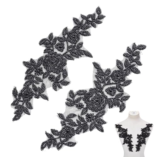 NBEADS 2 Stk. 3D Spitze Applique Patches, 32x11cm Aufnähen Stickerei BLUMENNn Patches Floral Motiv Perlen Spitze Trim Stoff Peal Appliques für Nähen Hochzeit Braut Kleid Schuhe Dekor, Schwarz NBEADS 2 Stk. 3D Spitze Applique Patches, 32x11cm Aufnähen Stickerei BLUMENNn Patches Floral Motiv Perlen Spitze Trim Stoff Peal Appliques für Nähen Hochzeit Braut Kleid Schuhe Dekor, Schwarz von nbeads