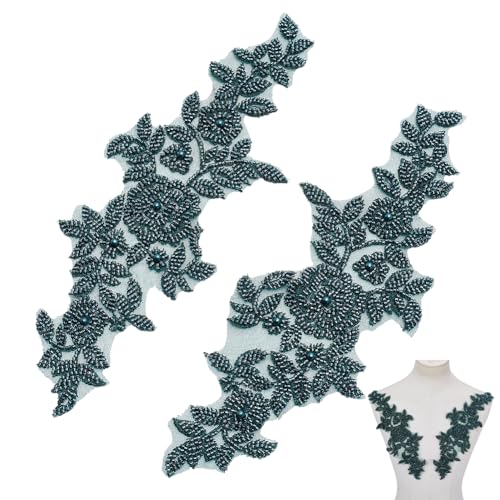NBEADS 2 Stk. 3D Spitze Applique Patches, 32x11cm Aufnähen Stickerei BLUMENNn Patches Floral Motiv Perlen Spitze Trim Stoff Peal Appliques für Nähen Hochzeit Braut Kleid Schuhe Dekor, Teal NBEADS 2 Stk. 3D Spitze Applique Patches, 32x11cm Aufnähen Stickerei BLUMENNn Patches Floral Motiv Perlen Spitze Trim Stoff Peal Appliques für Nähen Hochzeit Braut Kleid Schuhe Dekor, Teal von nbeads