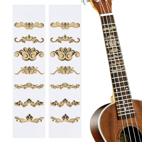 NBEADS 2 Stk. Blumen Gitarre Griffbrett Aufkleber, Blumenmuster Selbstklebende Aufkleber Goldene PVC-Aufkleber Gitarrenhals-Aufkleber für Ukulele Musik Gitarre Bass Akustische Gitarre E-Gitarre von nbeads
