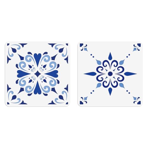 NBEADS 2 Stk. Kachel-Muster PET Malerei Schablone, 30x30cm Zeichnung Malerei Schablonen Wiederverwendbare Malschablone für Malerei auf Holz Stoff Papier Wände Leinwand Möbel von nbeads
