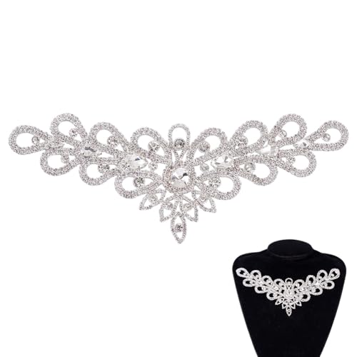 NBEADS 2 Stk. Silber Strass Aufnäher, Blume Kristall Applique Patch Hochzeit Strasssteine Applique Aufnähbare Aufnäher für Brautkleid Kleidung DIY Embellishments, 7.5x20.5cm von nbeads