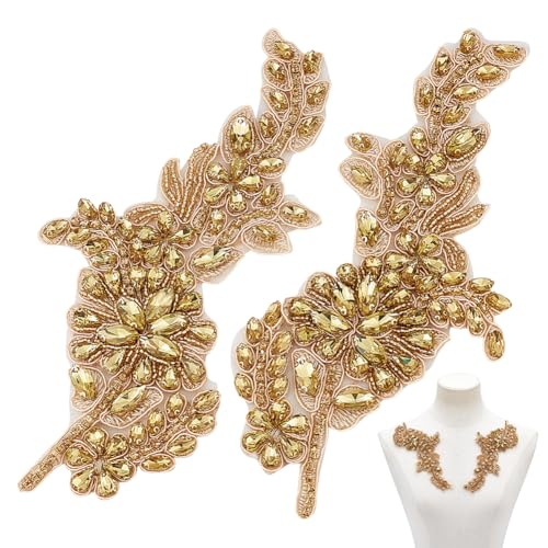 NBEADS 2 Stk. Strass Schärpe Patch, Gestickte Perle Floral Applique 3D BLUMENNn Strass Perlen Applique Aufnähbare Aufnäher für Kleidung Hochzeitskleid Lace Fabric DIY Dekoration, Gold NBEADS 2 Stk. Strass Schärpe Patch, Gestickte Perle Floral Applique 3D BLUMENNn Strass Perlen Applique Aufnähbare Aufnäher für Kleidung Hochzeitskleid Lace Fabric DIY Dekoration, Gold von nbeads
