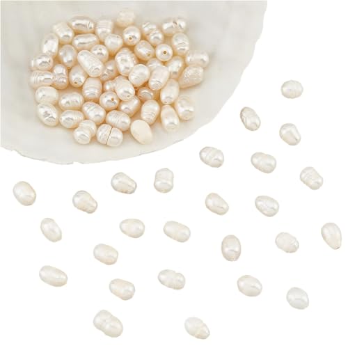 NBEADS 2 Stränge Ca. 92-104 Stück Natürliche Kultivierte Süßwasserperlen perlen, 6 mm Kleine Weiße Reis Süßwasserperlen Lose Süßwasserperlen Charms Perlen Für Handwerk Ohrringe Schmuckherstellung von nbeads