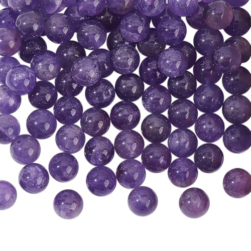 NBEADS 2 Stränge Ca. 92 Stück 8mm Natürliche Amethyst Edelstein Runde Lose Steinperlen Mit 1mm Loch Für DIY Armbänder Halsketten Schmuckherstellung von nbeads