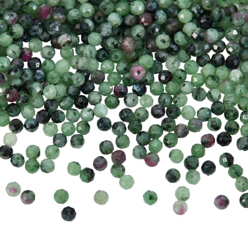 NBEADS 2 Stränge Natürlicher Rubin in Zoisit Perlen Stränge, 2mm Facettierte Runde Steinperlen Lose Edelstein-Perlen Abstandshalter Perlen für DIY Crafts Halskette Armband Schmuck Machen von nbeads