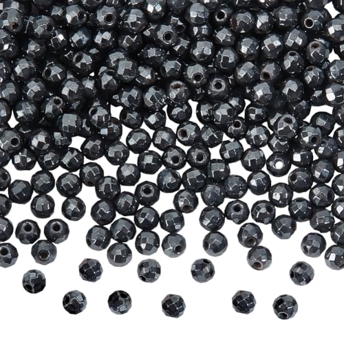 NBEADS 2 Stränge Synthetischer Hämatit Facettierte Perlen Stränge, 3mm Facettierte Runde Steinperlen Lose Edelstein-Perlen Abstandshalter Perlen für DIY Crafts Halskette Armband Schmuck Machen von nbeads