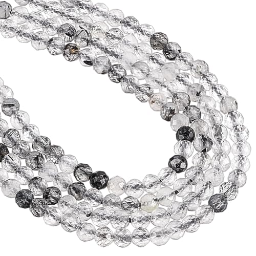 NBEADS 2 Strang Ca. 316 Stück Facettierte Natursteinperlen, 2mm Schwarze Rutilquarz-Perlen Runde Edelstein-Lose Perlen Abstandshalter Für DIY-Handwerk Halskette Armband Schmuckherstellung von nbeads