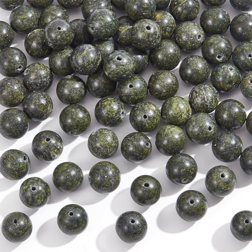 NBEADS 2 Strang Ca. 72 Stück Natürliche Serpentinensteinperlen, 10mm Grüne Jade-Perlen Rund Edelstein Lose Abstandsperlen Für DIY-Handwerk Halskette Armband Herstellung Yoga Meditation von nbeads