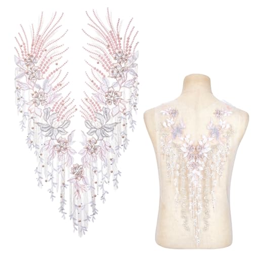 NBEADS 2 Stück 2 Stile Blumen Perlen zum Aufnähen, bestickt zum Aufnähen auf Tüll Spitze Patches für Hochzeitskleid DIY Patch Kleidung Zubehör, Rosa von nbeads