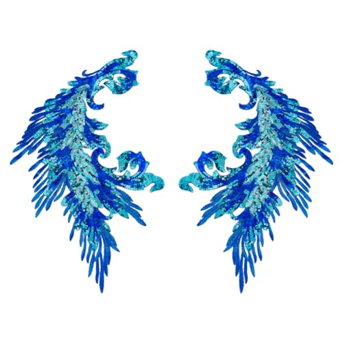 NBEADS 2 Stück 2 Stile Phoenix Schwanz Stickerei Patch, 38x9.5cm Symmetrische Polyester Spitzen Stickerei Applikation Mit Glitzer Pailletten Für Die DIY Dekoration von Kleidung Taschen Und Hosen Blau NBEADS 2 Stück 2 Stile Phoenix Schwanz Stickerei Patch, 38x9.5cm Symmetrische Polyester Spitzen Stickerei Applikation Mit Glitzer Pailletten Für Die DIY Dekoration von Kleidung Taschen Und Hosen Blau von nbeads