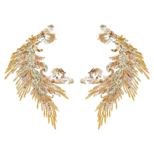 NBEADS 2 Stück 2 Stile Phoenix Schwanz Stickerei Patch, 38x9.5cm Symmetrische Polyester Spitzen Stickerei Applikation Mit Glitzer Pailletten Für Die DIY Dekoration von Kleidung Taschen Und Hosen Gold NBEADS 2 Stück 2 Stile Phoenix Schwanz Stickerei Patch, 38x9.5cm Symmetrische Polyester Spitzen Stickerei Applikation Mit Glitzer Pailletten Für Die DIY Dekoration von Kleidung Taschen Und Hosen Gold von nbeads