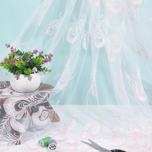 NBEADS 2 Yards Gestickter BLUMENNnnstoff, 1.64m Polyester Mesh bestickt Spitze Trim Stickerei Tüll-Stoff Garment Zubehör für Kleid Tisch DIY Handwerk Vorhang Home Vintage Dekor, Misty Rose von nbeads