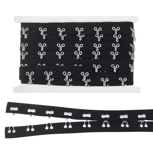 NBEADS 2.74m Haken und Ösen-Band, 2cm Breites Schwarzes Baumwollband Platin Bügeleisen Einfassband für Korsett-BH Nähen Quilten Brautkostüme Heimdekoration von nbeads