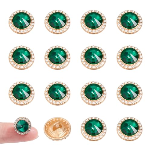 NBEADS 20 Stk. Strass-Schaft-Knöpfe, 12mm Flache Runde Zink Legierung Kristall Strasssteine Knöpfe zum Aufnähen für Hemden Kleid Mantel Pullover, Dunkelgrün von nbeads
