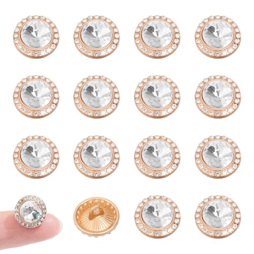 NBEADS 20 Stk. Strass-Schaft-Knöpfe, 12mm Flache Runde Zink Legierung Kristall Strasssteine Knöpfe zum Aufnähen für Hemden Kleid Mantel Pullover, Klar von nbeads