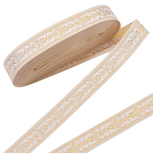 NBEADS 20 Yards Gold Ethnisches Jacquard Band, 25mm Besticktes Gewebtes Band Trim für DIY Kleidung Vorhang Verschönerung Dekoration von nbeads