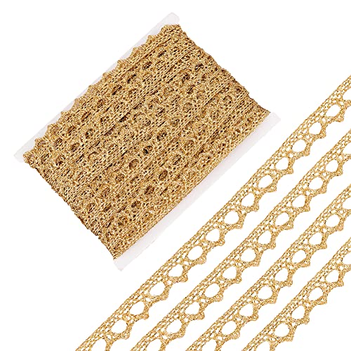 NBEADS 20 Yards Gold Spitzenband, 0,9 cm breit Stickerei Spitzenbesatz Band Metallic Spitzenbesatz Vintage Häkelspitze Band für Hochzeit Brautkleid Kostüm oder Schmuckhandwerk und Nähen von nbeads