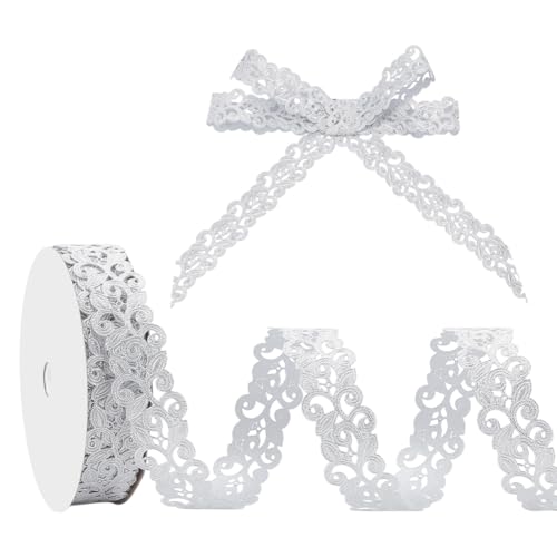 NBEADS 20 Yards Vintage Hohle Ausgeschnittenes Band, 2.5cm Breit Ornate Craft Farbband Polyester Farbband Trim für Scrapbooking Party Hochzeit Home Dekorationen, Silber von nbeads