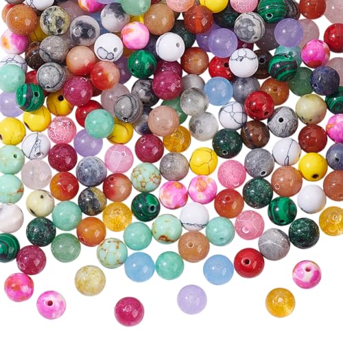 NBEADS 200 Stück Edelstein Steinperlen, Gemischte 8mm Runde Perlen Lose Edelsteinperlen Für Armband Halskette Ohrringe Schmuckherstellung von nbeads