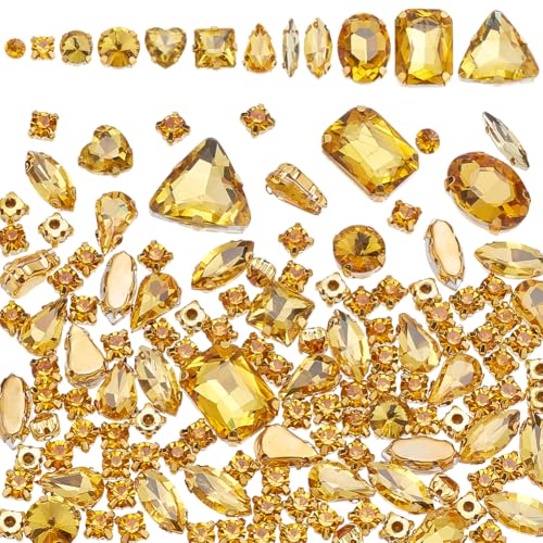 NBEADS 200 Stück Krappenfassung Strasssteine, Strasssteine zum Aufnähen Metall Flatback Klaue Edelsteine für Kunsthandwerk Schmuckherstellung Kleidung Kleid Ohrring, Topasfarbe von nbeads