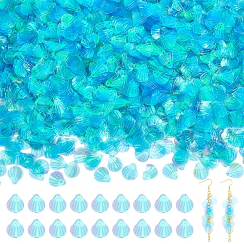 NBEADS 2000 Stück Muschel Pailletten, 220g Lose Pailletten Aus Kunstharz Mit 2 Löchern Schillernde UV Beschichtung Kunstharz Anhänger Zum Nähen Verzieren Und Basteln, Deep Sky Blau von nbeads