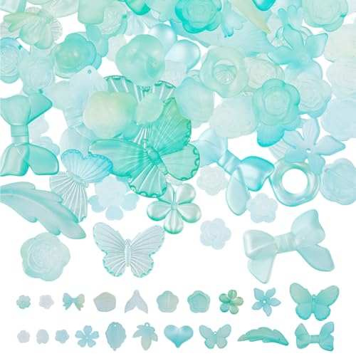 NBEADS 200G Transparente Acryl-Perlen, Blass Türkis Farbverlauf Gemischte Formen Frosted Flower Perlen für Schmuckherstellung DIY Kunsthandwerk, 1,6-2,7mm Loch von nbeads