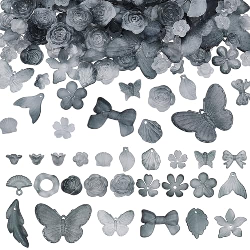 NBEADS 200g Assortierte Acryl-Perlen, Farbverlauf Graue mattierte Blume Schmetterling Blatt Bogen Form Perlen für DIY Handwerk Schmuckherstellung, Loch: 1.6-2.7mm von nbeads