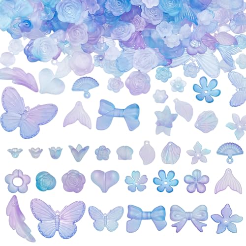 NBEADS 200g Assortierte Acrylperlen, Farbverlauf KornBLUMENNnnblau mattierte BLUMENNn Schmetterling Blatt Schleife Form Perlen für DIY Kunsthandwerk Schmuckherstellung, Loch: 1.6-2.7mm von nbeads