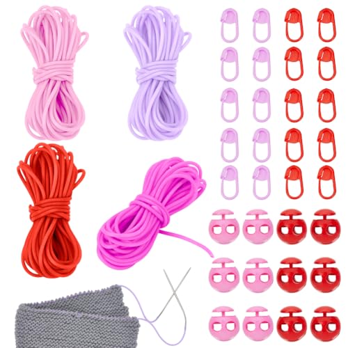NBEADS 20m 4 Farben Gummischnur, 2mm Hohle Gummischlauch Strickschnur Stitch Keeper mit 12 STK. Cord Locks 20 Stück Stich Nadel Clips für Strickprojekte, Rot und Rosa NBEADS 20m 4 Farben Gummischnur, 2mm Hohle Gummischlauch Strickschnur Stitch Keeper mit 12 STK. Cord Locks 20 Stück Stich Nadel Clips für Strickprojekte, Rot und Rosa von nbeads