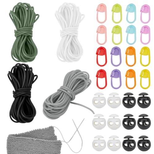 NBEADS 20m 4 Farben Gummischnur, 2mm Hohle Gummischlauch Strickschnur Stitch Keeper mit 12 STK. Cord Locks 20 Stück Stich Nadel Clips für Strickprojekte, Schwarz und Weiß NBEADS 20m 4 Farben Gummischnur, 2mm Hohle Gummischlauch Strickschnur Stitch Keeper mit 12 STK. Cord Locks 20 Stück Stich Nadel Clips für Strickprojekte, Schwarz und Weiß von nbeads