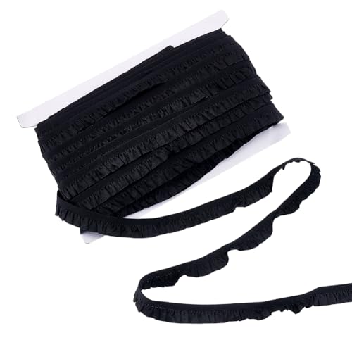 NBEADS 20m Elastischer Nylon-Spitzenbesatz, 17mm Stretch-Rüschenband mit Wellenkante Geraffte elastische Tüllbordüre für Hochzeitsdekoration, Schwarze von nbeads