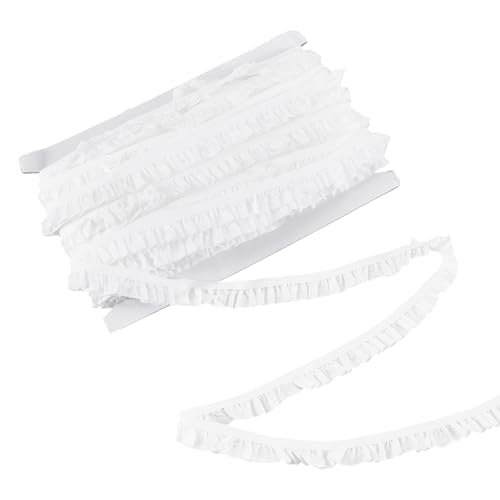 NBEADS 20m Elastischer Nylon-Spitzenbesatz, 17mm Stretch-Rüschenband mit Wellenkante Geraffte elastische Tüllbordüre für Hochzeitsdekoration, Weiß von nbeads