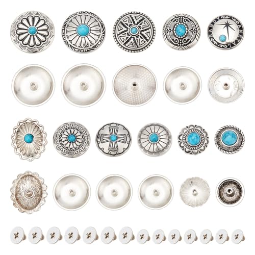 NBEADS 22 Satz 11 Stile Metall SonnenBLUMENNn Knöpfe, Türkisfarbene Metallschnalle Dekorative Konchos BLUMENNn Dekorative Schnalle Schraube zurück Knöpfe für DIY Craft Leder Gürtel Stoffe Nähen Dekor von nbeads